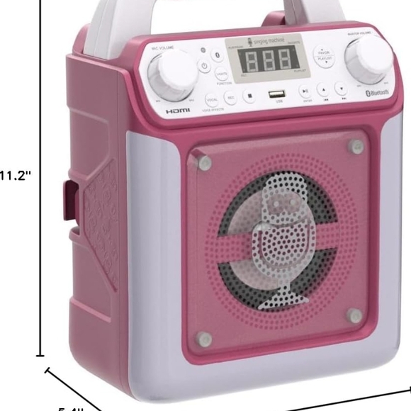 Pink and White Boombox with Microphone and Digital Display - Picture 7 of 10